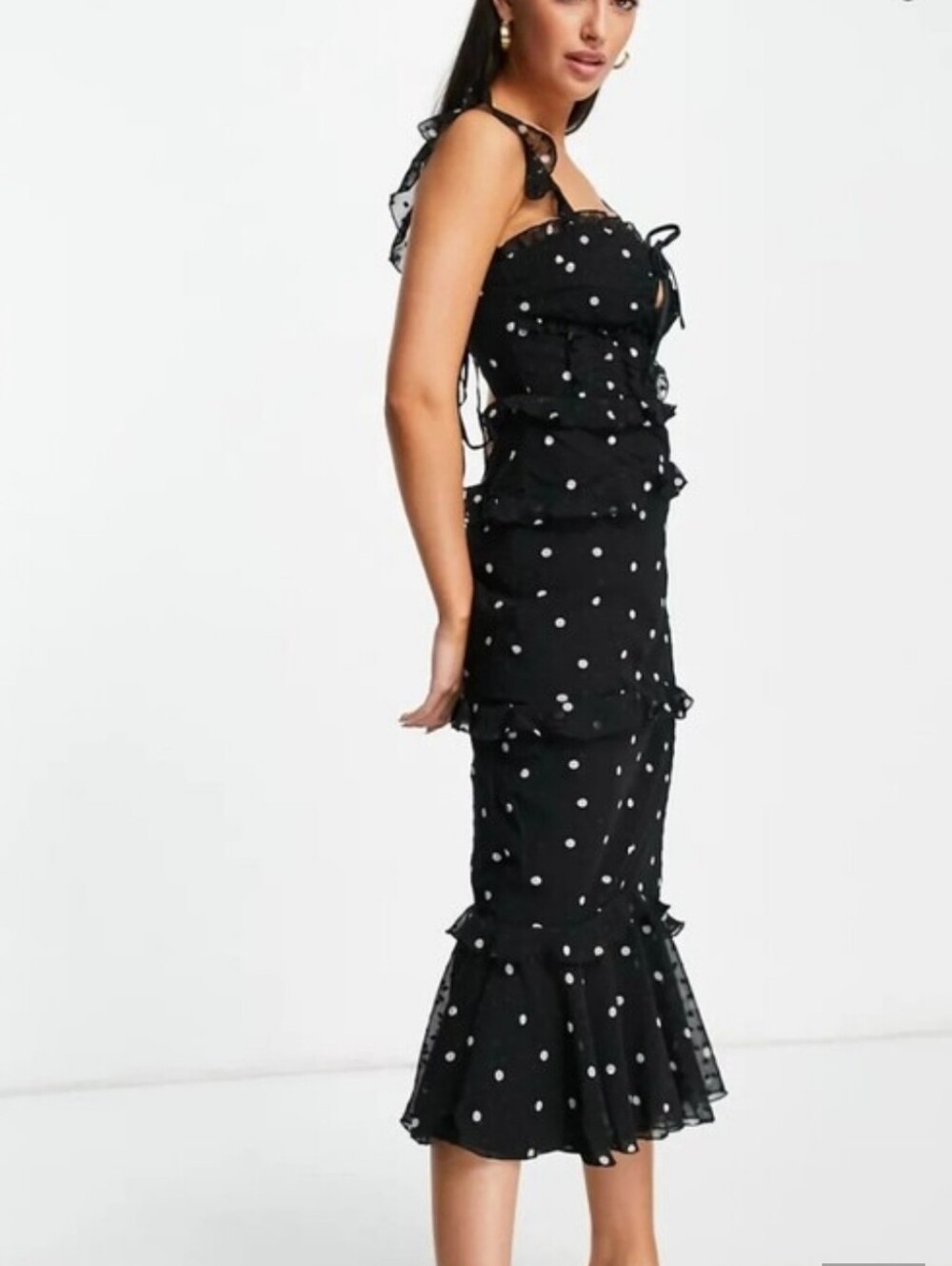 Tiered Ruffle Midi Polka Dot Corset Dress